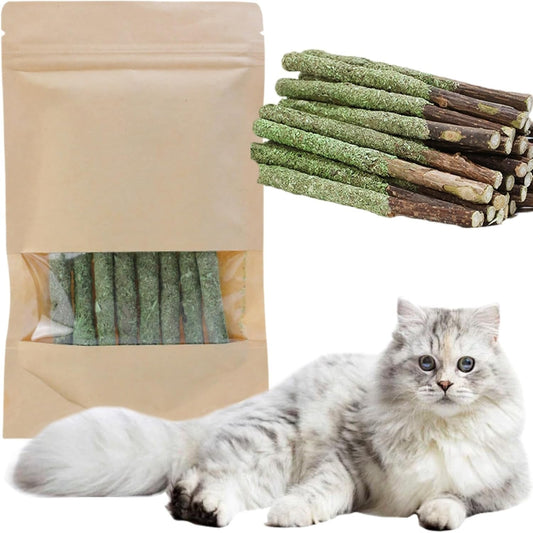 8Pcs Natural Grass Chew Toy with Catnip for Cat Teething and Hairball Removal