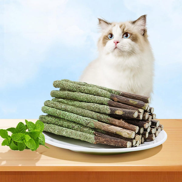 8Pcs Natural Grass Chew Toy with Catnip for Cat Teething and Hairball Removal